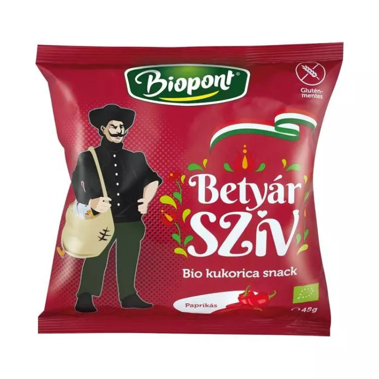 Biopont Bio Betyár Szív kukorica snack paprikás 45g Biopont Bio Betyár Szív kukorica snack paprikás 45g