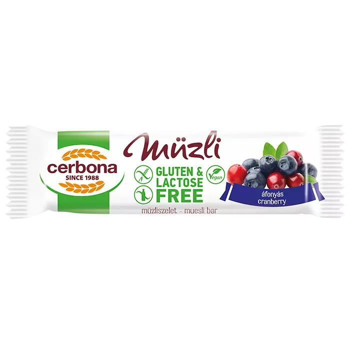 Cerbona gluténmentes müzliszelet vörösáfonyás 35g Cerbona gluténmentes müzliszelet vörösáfonyás 35g