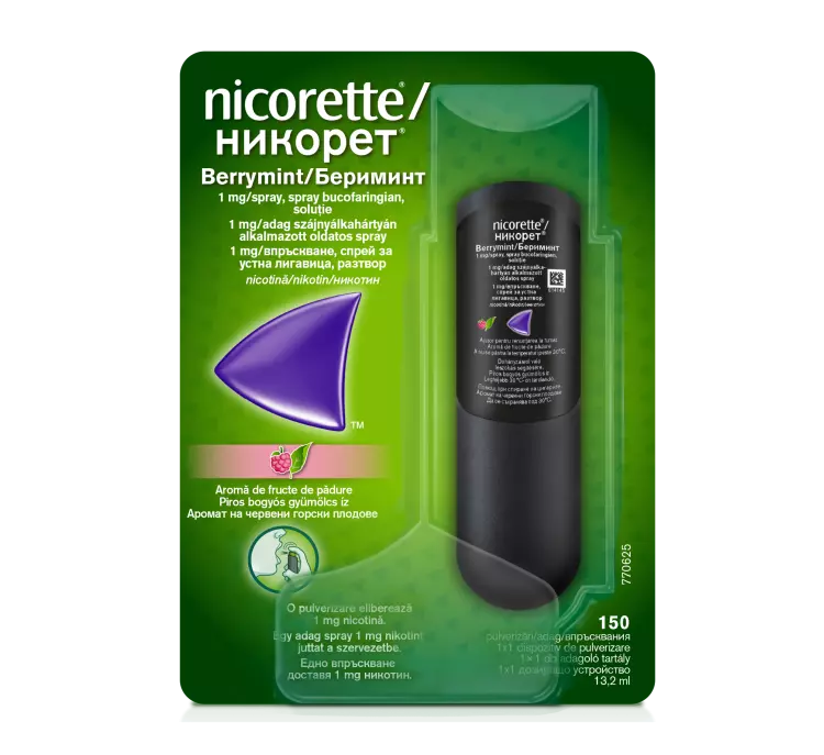 Nicorette Berrymint 1 mg/adag szájnyálk.alk.spray 1x Nicorette Berrymint 1 mg/adag szájnyálk.alk.spray 1x