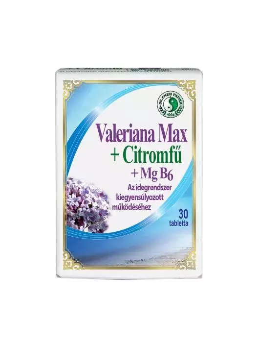 Dr.Chen Valeriana Max+ citromfű+ Mg+ B6 tabletta 30x Dr.Chen Valeriana Max+ citromfű+ Mg+ B6 tabletta 30x