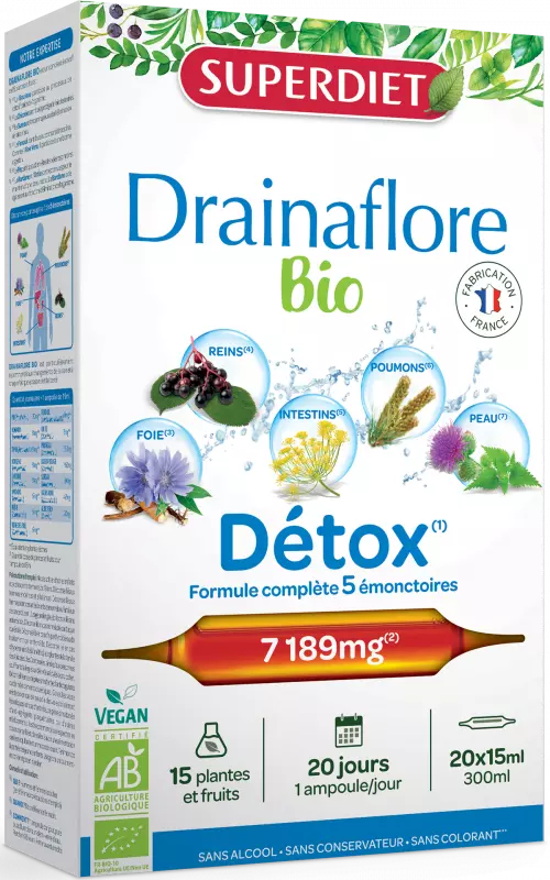 Superdiet Bio Drainaflore Detox ivóampulla 20x15ml