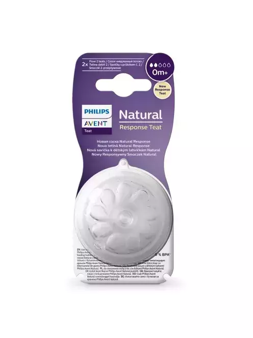 Avent Natural Response etetőcumi 0hó+ 2 lyukú 2x