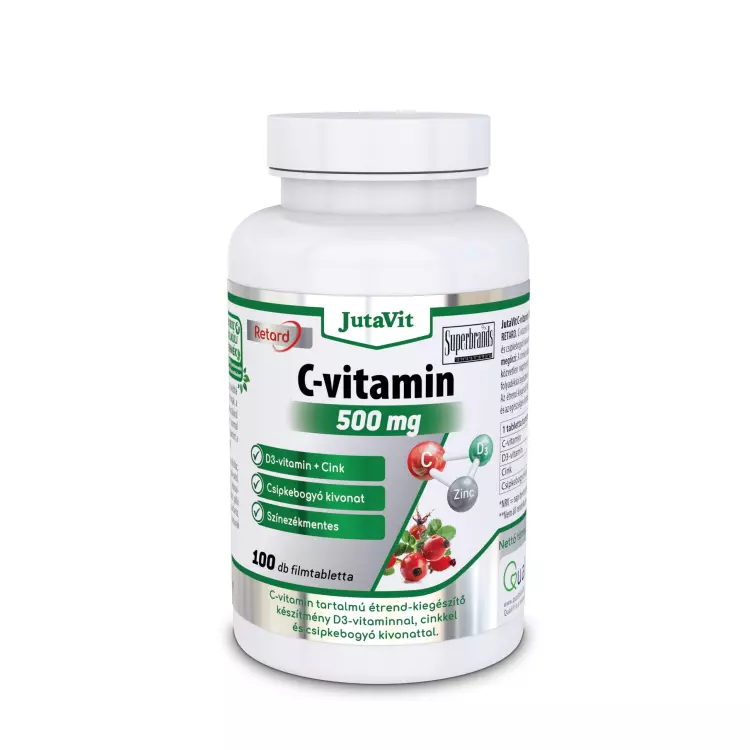 JutaVit C-vitamin 500 mg+D3+Zn+csipke retard tbl. 100x JutaVit C-vitamin 500 mg+D3+Zn+csipke retard tbl. 100x