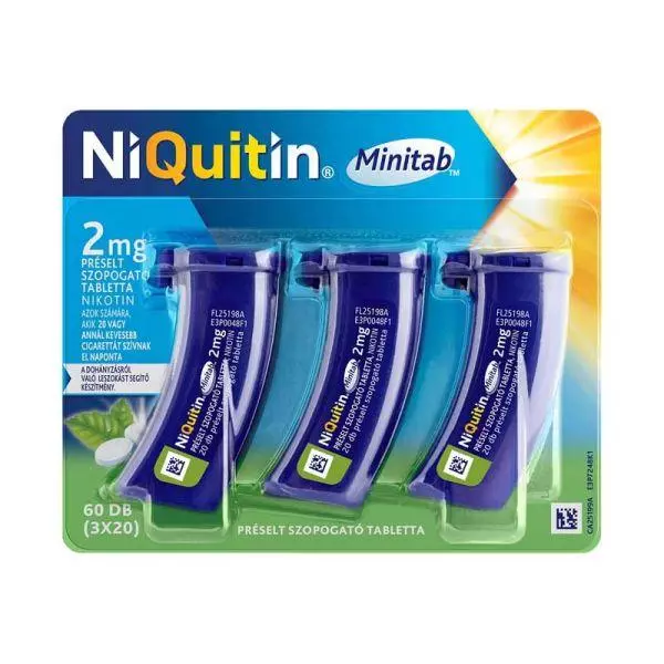 NiQuitin Minitab 2 mg préselt szopogató tabletta 3x20 NiQuitin Minitab 2 mg préselt szopogató tabletta 3x20