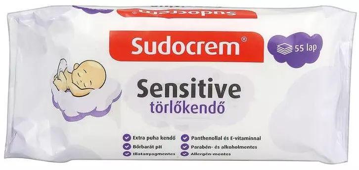 Sudocrem Sensitive krémes törlőkendő 55x Sudocrem Sensitive krémes törlőkendő 55x