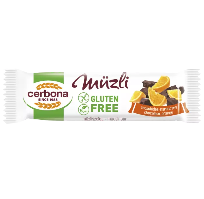 Cerbona gluténmentes müzliszelet csoki-narancs 35g Cerbona gluténmentes müzliszelet csoki-narancs 35g
