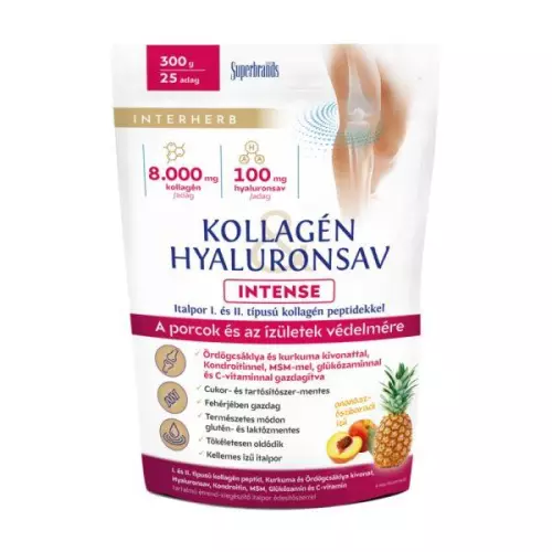 Interherb Intense kollagén -hyaluronsav italpor ananász-őszibarack 300g