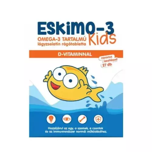 Eskimo-3 Kids omega-3+ D-vit rágótabl. narancsos 27x