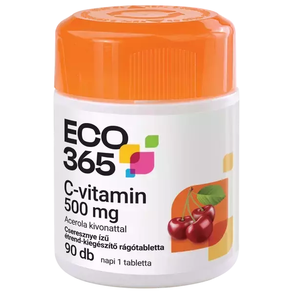 ECO365 C-vit. 500 mg+ acerola rágótabl. cseresznye 90x