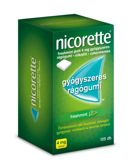 Nicorette Freshmint gum 4 mg gyógyszeres rágógumi 105x