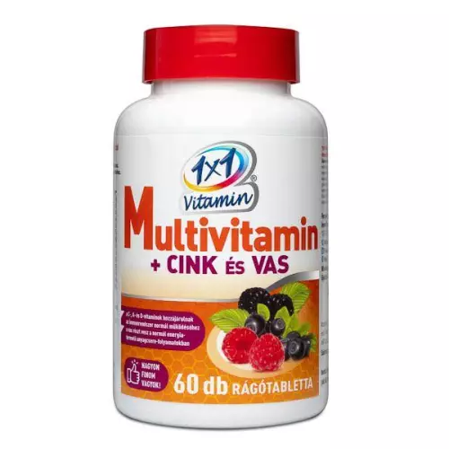 1x1 Vitaday multivitamin + cink, vas rágótabletta erdeigyümölcs ízű 60x