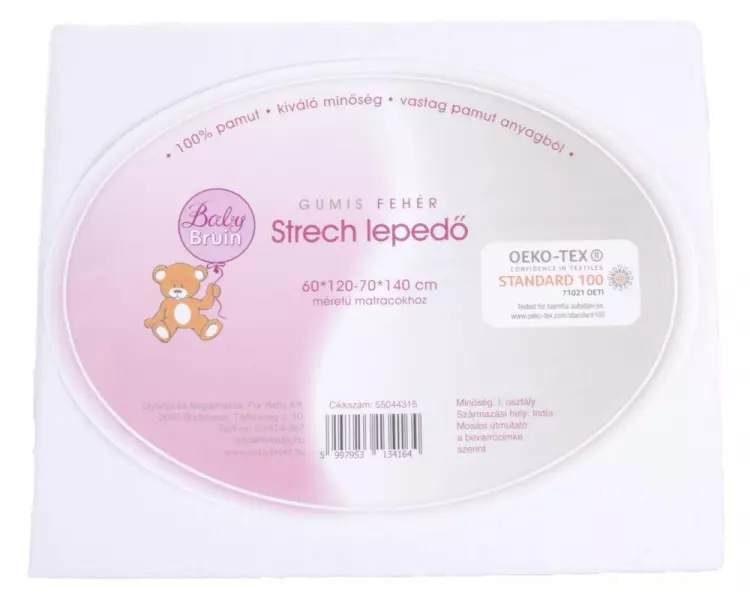 Baby Bruin 100% rug. pamut fehér strech lepedő 1x