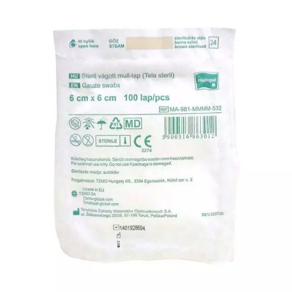 Mull-lap steril vágott Matocomp 6x 6cm (100lap) 1x Mull-lap steril vágott Matocomp 6x 6cm (100lap) 1x
