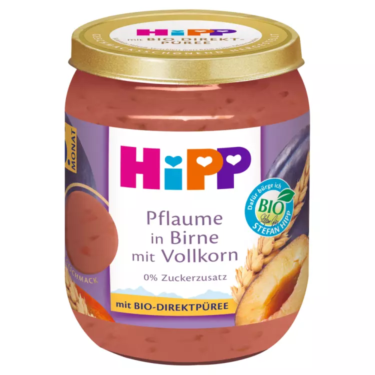 HiPP körte-szilva teljes kiőrlésű gabonával 6.hó 160g HiPP körte-szilva teljes kiőrlésű gabonával 6.hó 160g