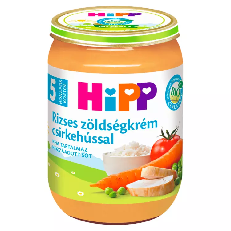 HiPP BIO rizses zöldségkrém csirkehússal 5.hó 190g HiPP BIO rizses zöldségkrém csirkehússal 5.hó 190g