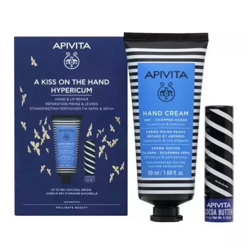 APIVITA Kézkrém+ ajakápoló csomag (szár.+kakaóv.) 50ml+4,4g