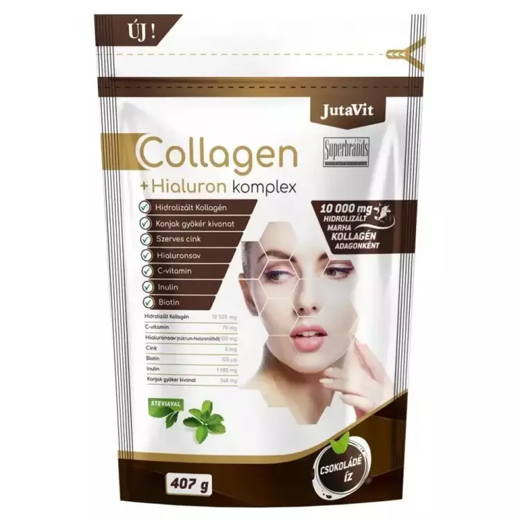 JutaVit Collagen+ Hialuron Komplex por csoki íz 407g JutaVit Collagen+ Hialuron Komplex por csoki íz 407g