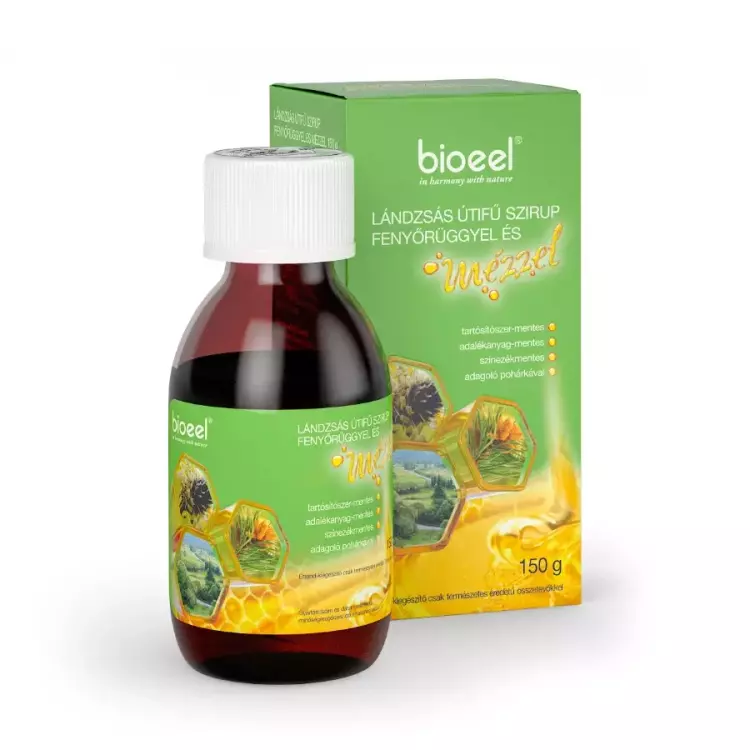 Bioeel Lándzsás útifű szirup fenyőrüggyel mézzel 150g Bioeel Lándzsás útifű szirup fenyőrüggyel mézzel 150g