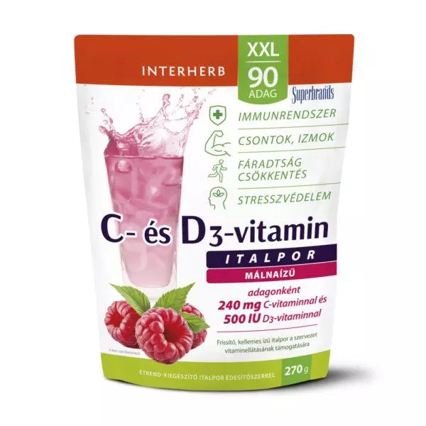 Interherb XXL C-vitamin+ D3-vit. italpor málna 90adag Interherb XXL C-vitamin+ D3-vit. italpor málna 90adag