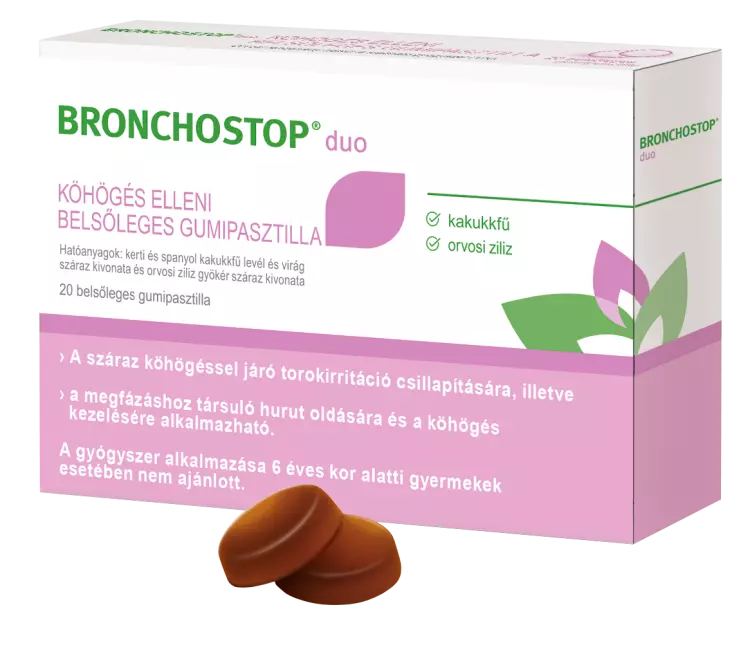 Bronchostop Duo köhögés elleni bels. gumipasztilla 20x Bronchostop Duo köhögés elleni bels. gumipasztilla 20x