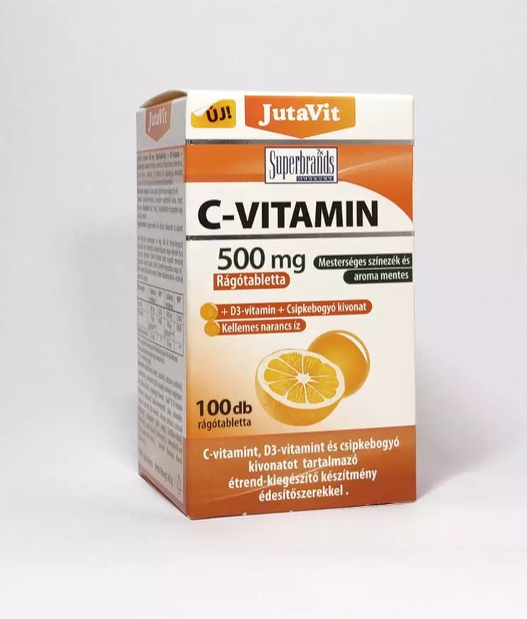 JutaVit C-vitamin 500 mg+ csipkeb.+ D3 rágótbl. 100x JutaVit C-vitamin 500 mg+ csipkeb.+ D3 rágótbl. 100x