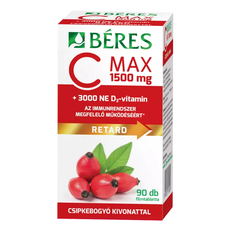 Béres C Max 1500 mg+csipkeb.+D3 3000 NE ret.ftabl. 90x Béres C Max 1500 mg+csipkeb.+D3 3000 NE ret.ftabl. 90x