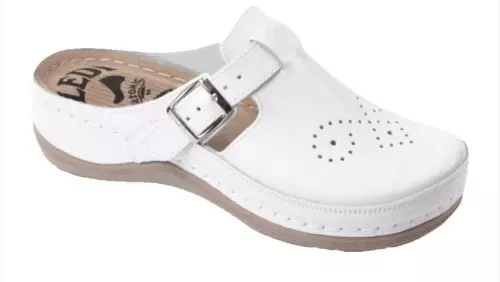 Ledi női bőr klumpa fehér csatos 402/18 (munkavédelmi is) 1 pár