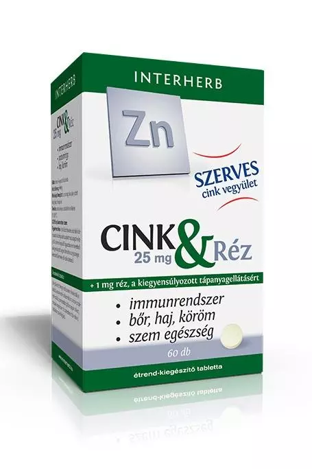INTERHERB Szerves cink 25mg & réz tabletta 60x INTERHERB Szerves cink 25mg & réz tabletta 60x