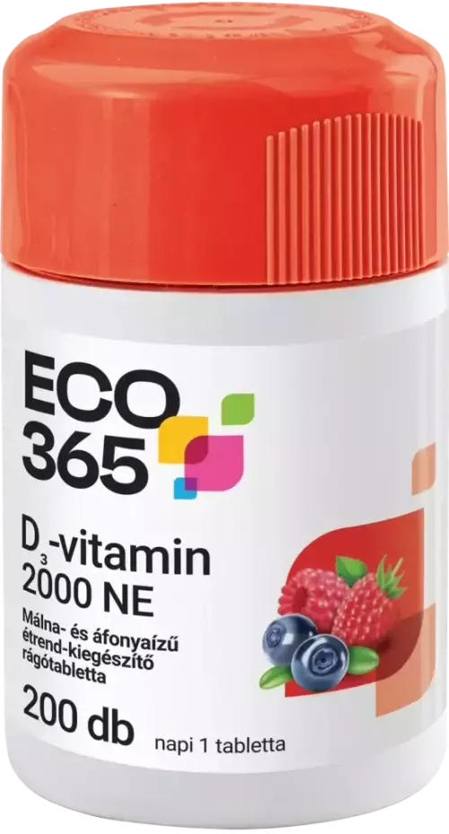 ECO365 D3-vit. 2000 NE rágótabletta málna áfonya 200x