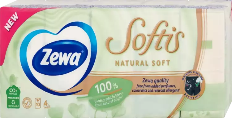 ZEWA Softis Natural Soft papírzsebkendő 10x9db ZEWA Softis Natural Soft papírzsebkendő 10x9db