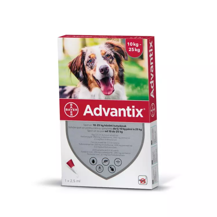 Advantix spot on 2,5ml 10-25kg között kutya A.U.V. 1x Advantix spot on 2,5ml 10-25kg között kutya A.U.V. 1x