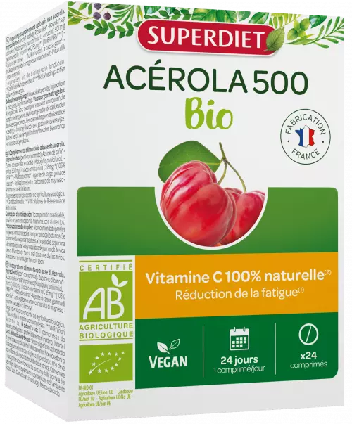 Superdiet Acerola  500 Bio+ C-vitamin rágótabletta 24x