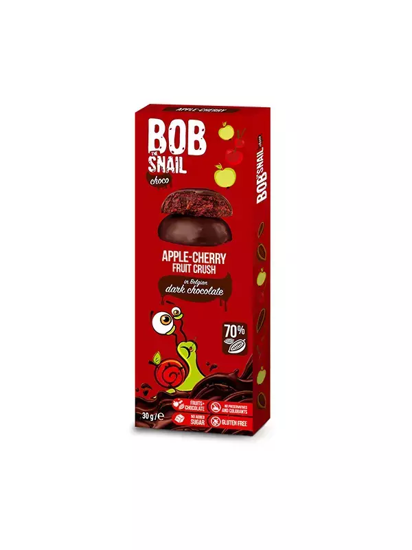 Bob-Snail étcsokoládés gyümölcs snack alma-meggy 30g Bob-Snail étcsokoládés gyümölcs snack alma-meggy 30g