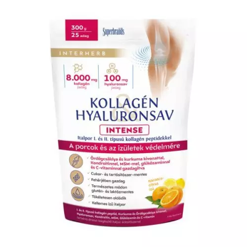 Interherb Intense kollagén-hyaluronsav italpor narancs-citrom 300g