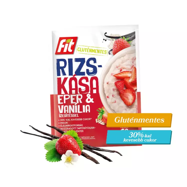 Fit reggeli rizskása Eper-vanília-inulin 60g Fit reggeli rizskása Eper-vanília-inulin 60g