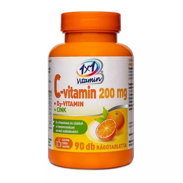 VitaPlus 1x1 Vitaday C-vit. 200mg+D3+cink rágótbl 90x VitaPlus 1x1 Vitaday C-vit. 200mg+D3+cink rágótbl 90x