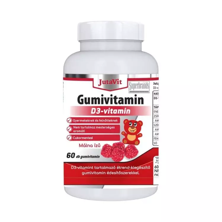 JutaVit D3-vitamin gumivitamin málna ízű 60x