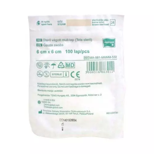 Mull-lap steril vágott Matocomp    6x 6cm (100lap) 1x