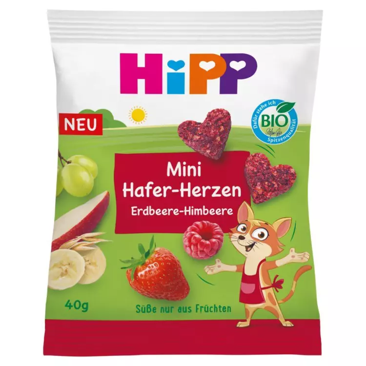 HiPP BIO mini zabszívek epres-málnás 40g HiPP BIO mini zabszívek epres-málnás 40g