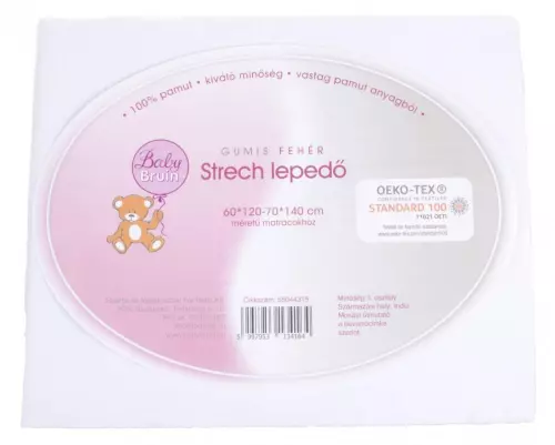 Baby Bruin 100% rug. pamut fehér strech lepedő 1x