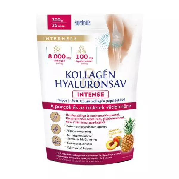 Interherb Intense kollagén -hyaluronsav italpor ananász-őszibarack 300g Interherb Intense kollagén -hyaluronsav italpor ananász-őszibarack 300g